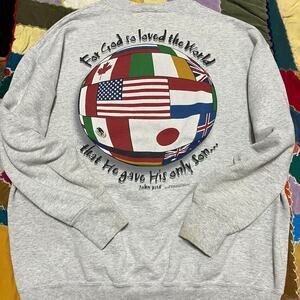 Vintage John 3:16 Jesus Christian Worldwide Grey Crewneck XL